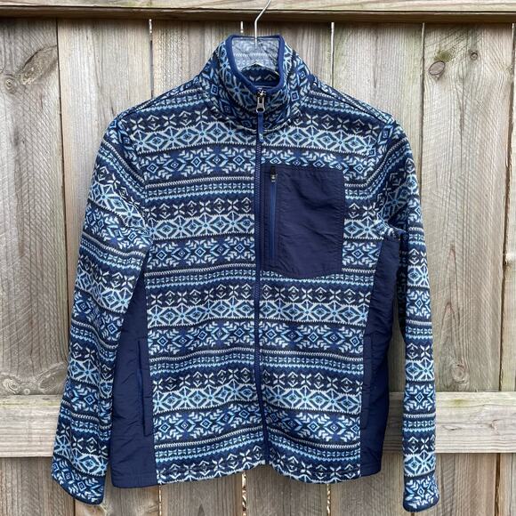 Vineyard Vines Full Zip Up Fleece Jacket Youth Fair Isle Blue Large